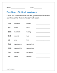 Circle the correct words for the given ordinal numbers and then write them in the correct order.