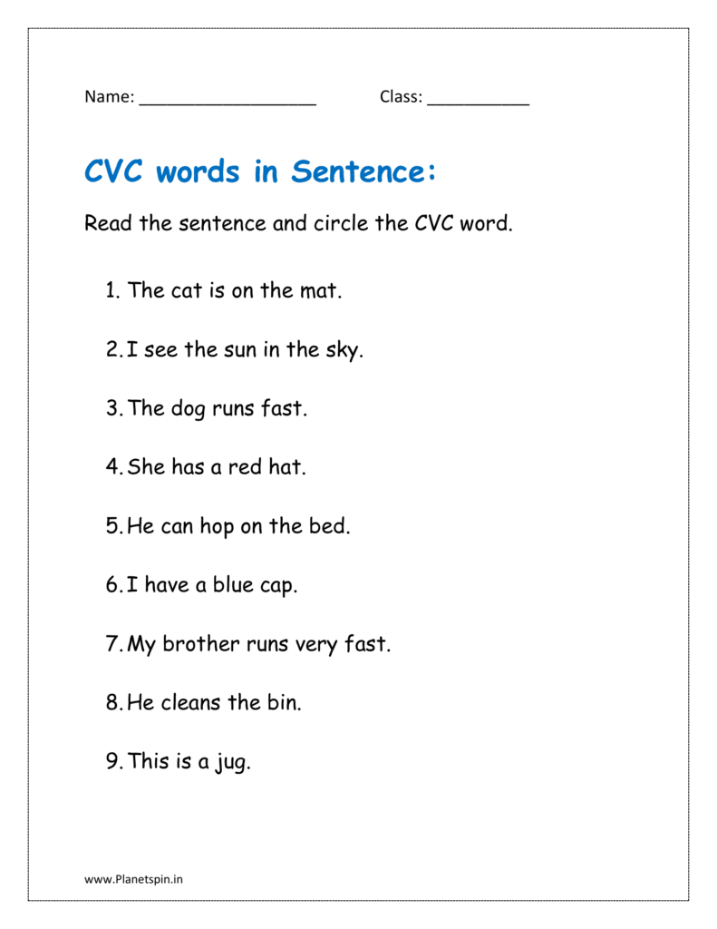 Read the sentence and circle the CVC word