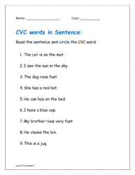 Read the sentence and circle the CVC word