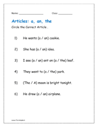 Circle the Correct Article (articles worksheet for class 1)