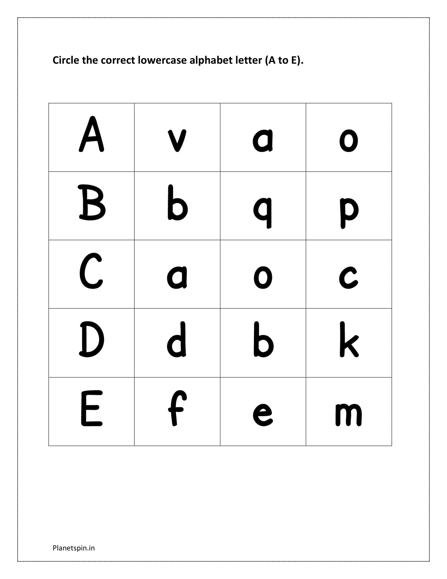 Match the picture with the letter worksheet | Planetspin.in