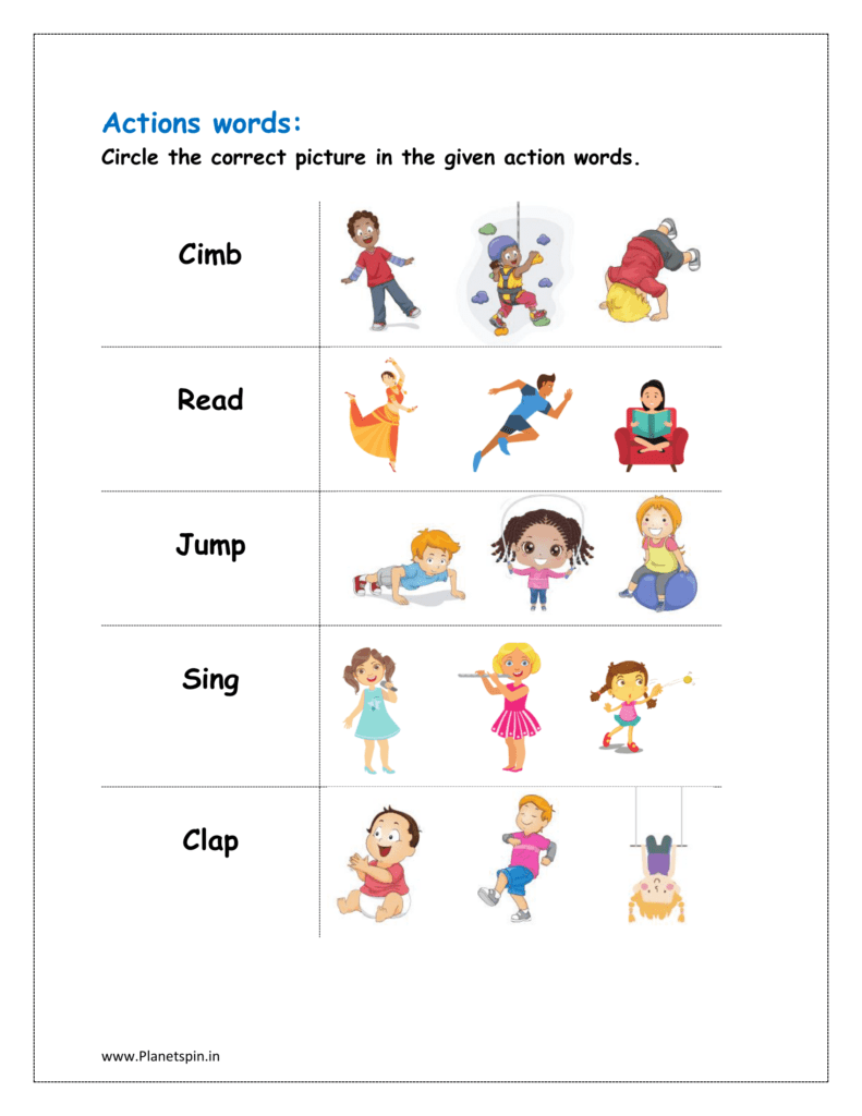 Action words worksheets