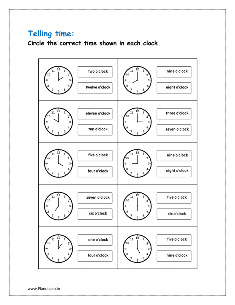 Free Printable Telling Time Worksheets Grade 1