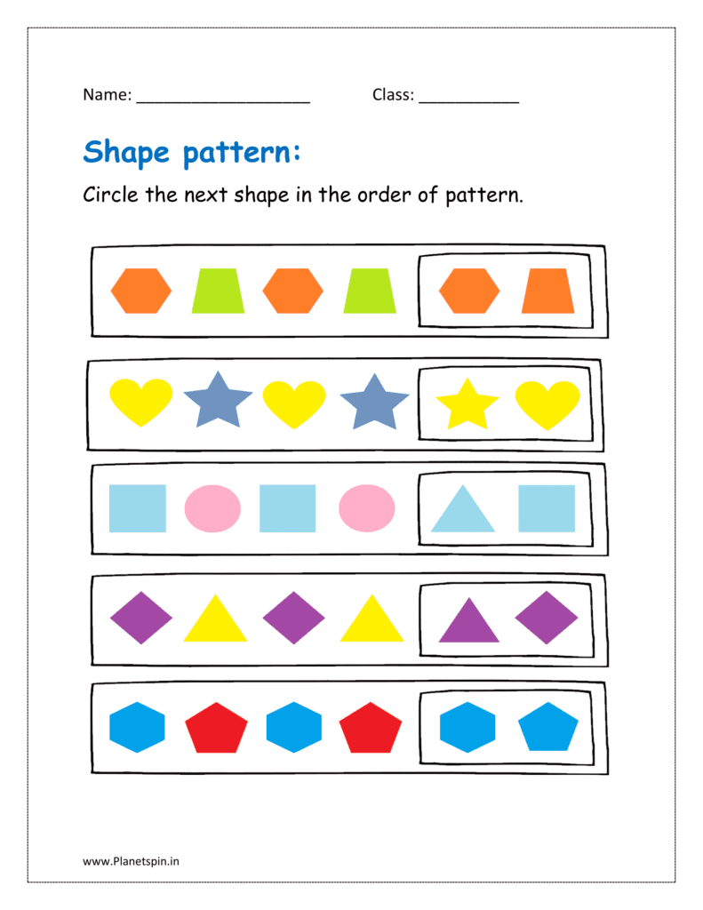 Circle the next shape in the order of patterns.