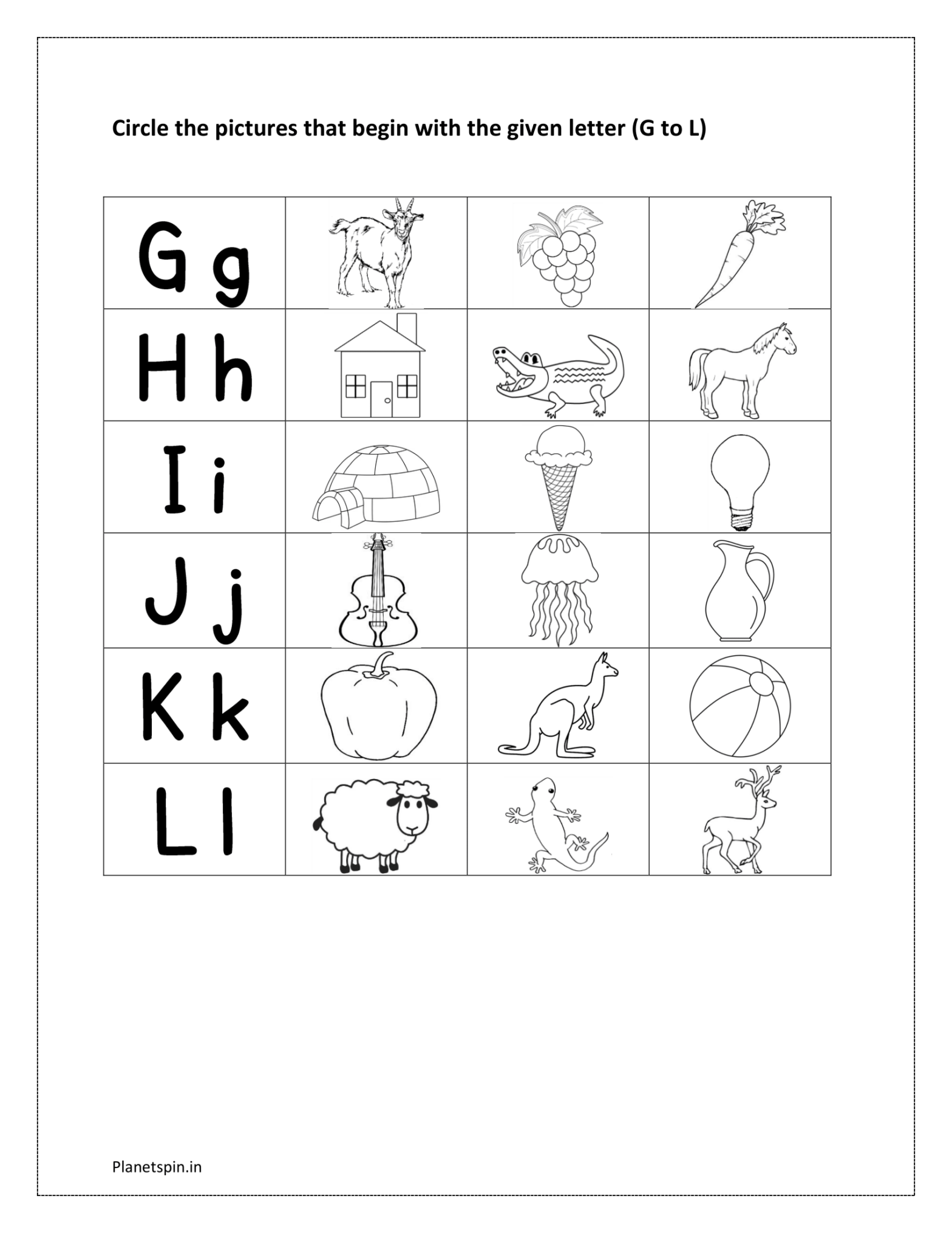 Match the picture with the letter worksheet | Planetspin.in