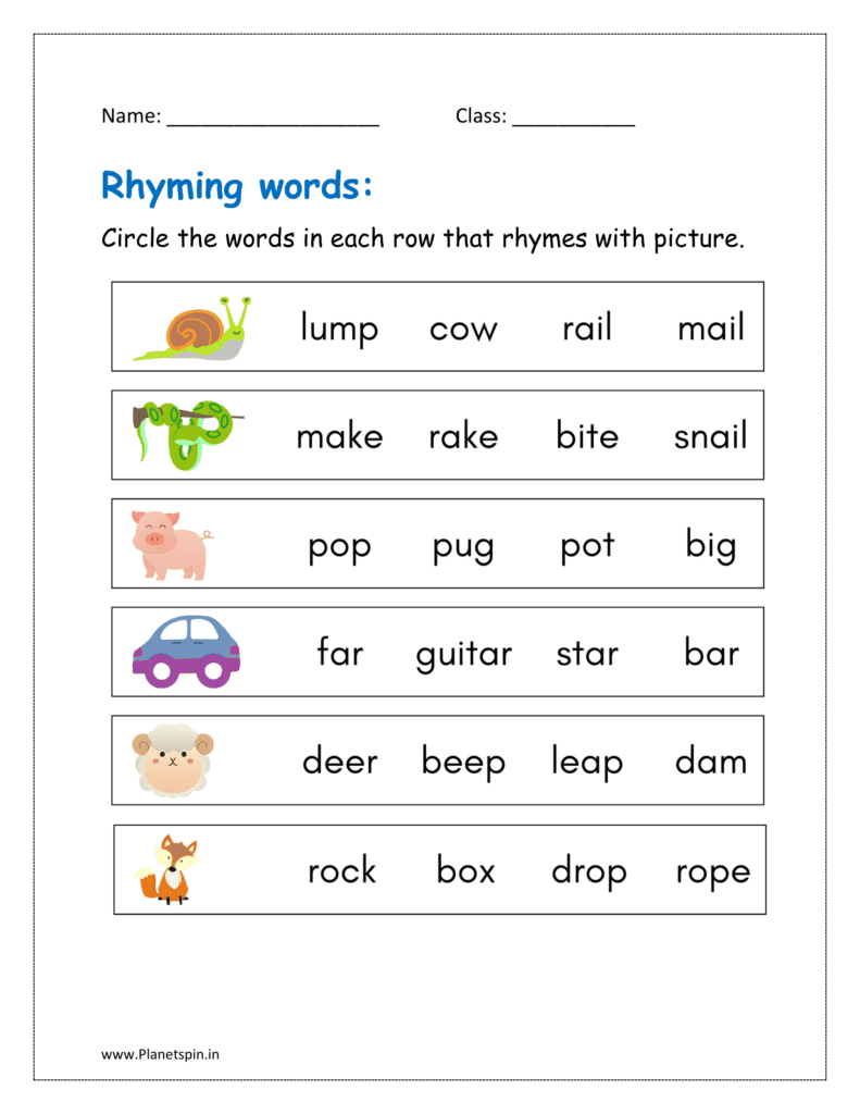 Circle the words in each row that rhyme with picture