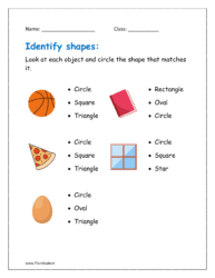 Look at each object and circle the shapes that matches it in the kindergarten worksheet.