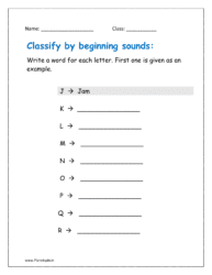 J to R: Classify by beginning sounds