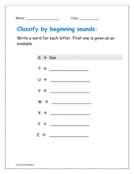 S to Z: Classify by beginning sounds