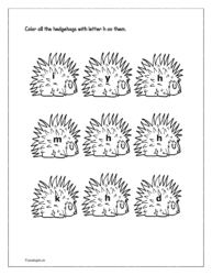 Color all the hedgehogs with letter h on them