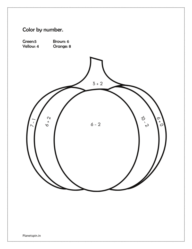 Download the free printable worksheet to color the pumpkin by number partition