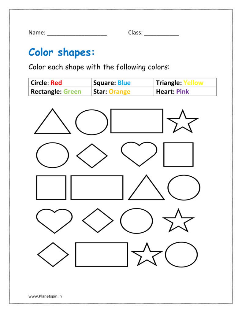 Color each shape with the following colors: