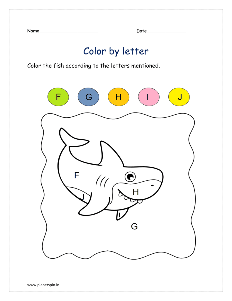 color the fish by letter f and download the free printable pages