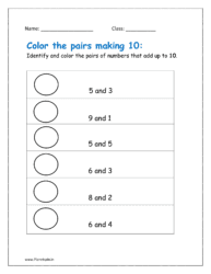 Identify and color the pairs of numbers that add up to 10. 