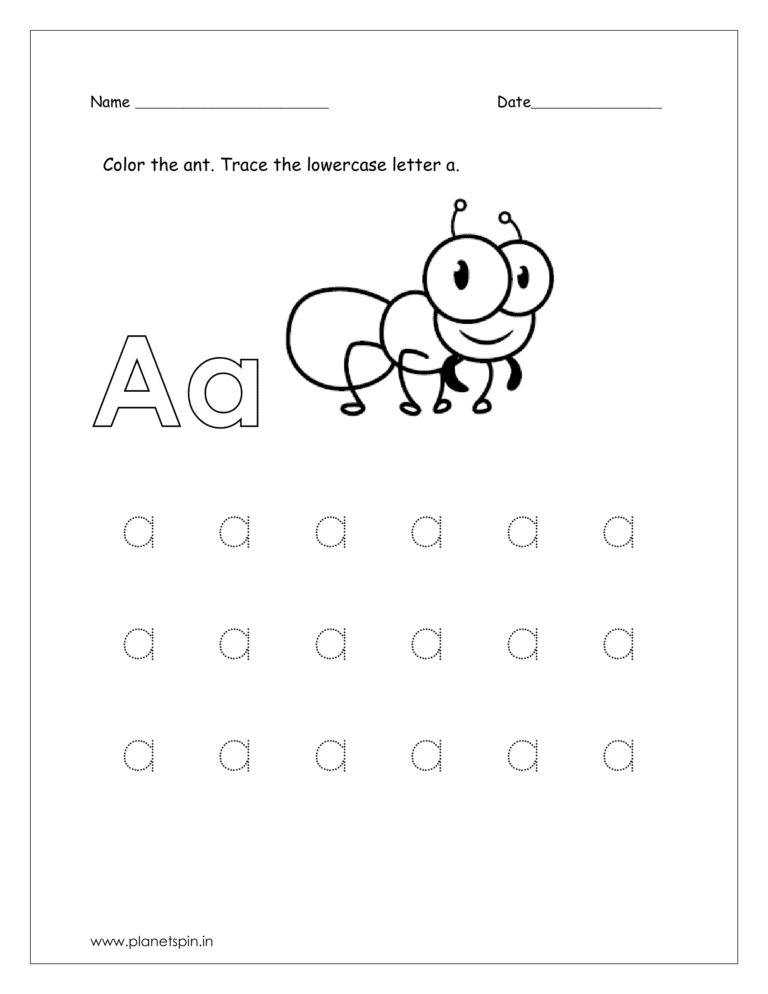 Tracing lowercase letter a worksheets | Planetspin.in