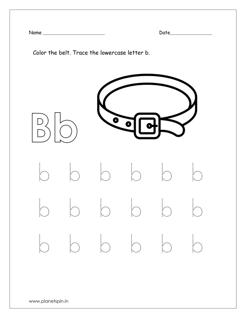 Color the belt and trace the lowercase letter b