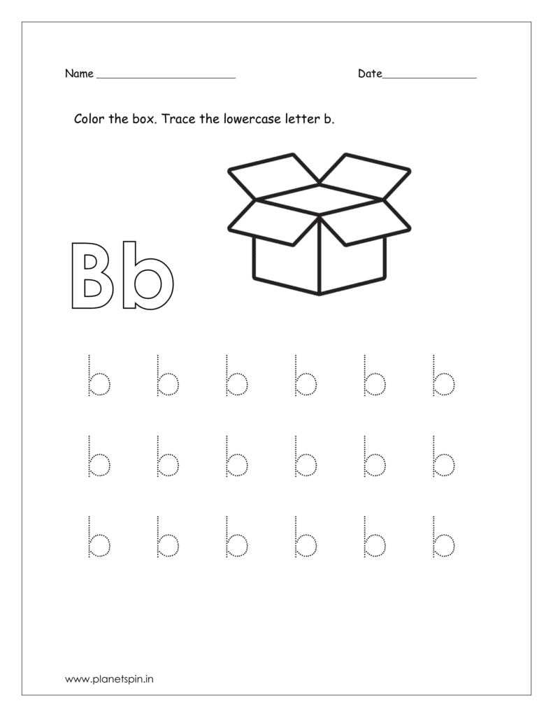 Color the box and trace the lowercase letter b