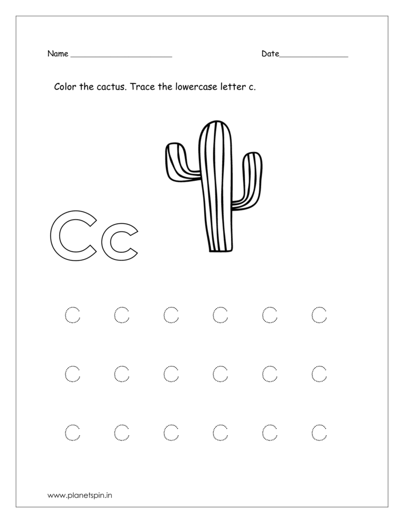 Coloring the cactus and tracing the letter. 