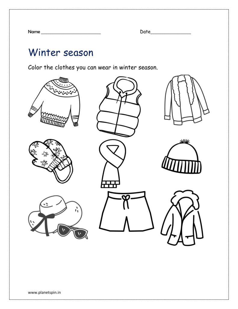 Season clothes worksheet for kindergarten | Planetspin.in