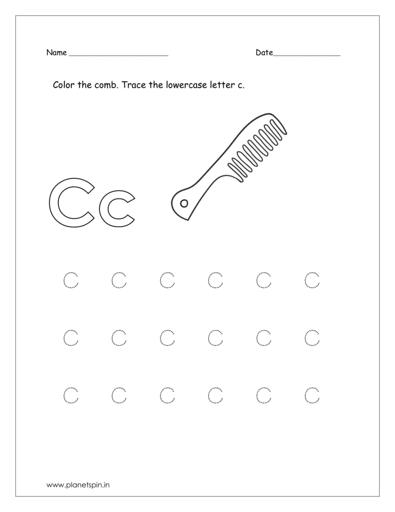 Coloring the comb and tracing the letter c.