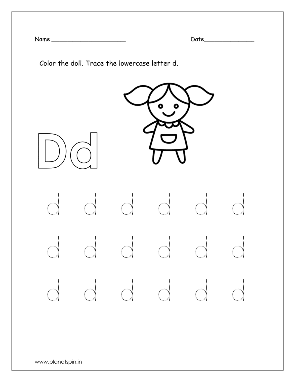 Worksheet for the letter d for kindergarten | Planetspin.in