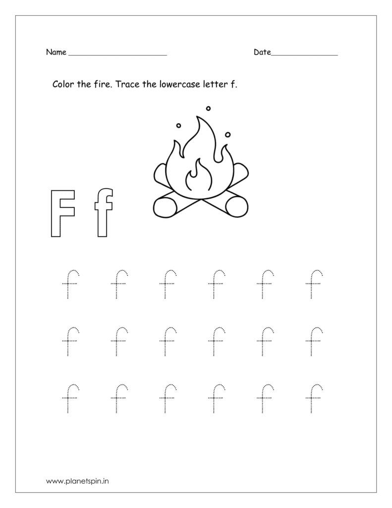 Preschool letter f worksheet for kindergarten | Planetspin.in