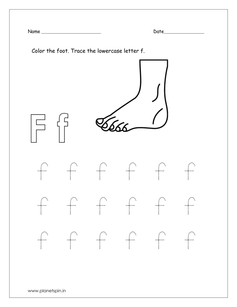 Color the foot and trace the lowercase letter f.