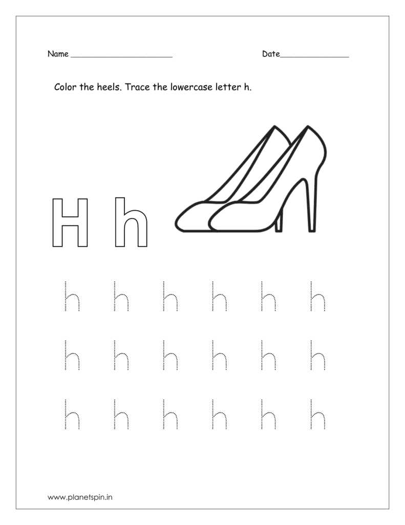 Color the heels and trace the lowercase letter h.