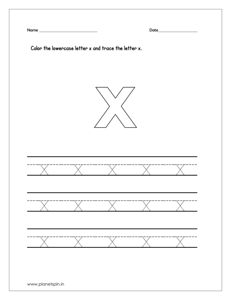 Color the lowercase x and trace x on four line 