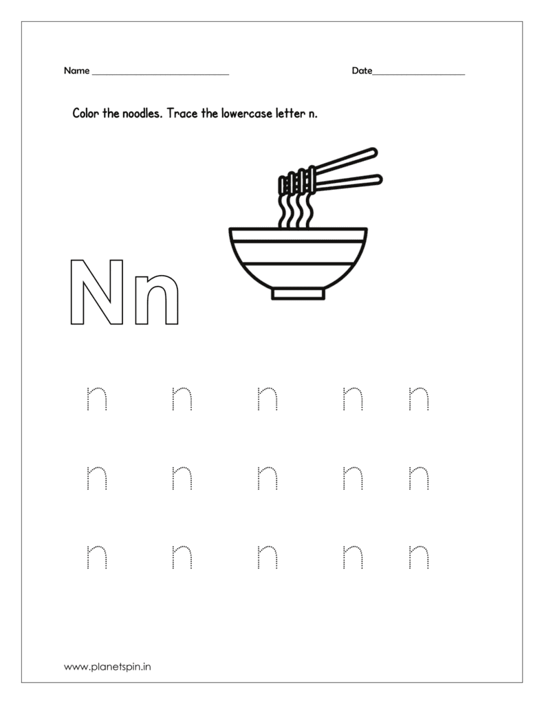tracing letter n worksheets for kindergarten