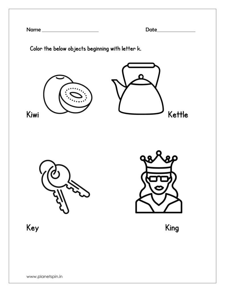 Color the objects beginning with letter K