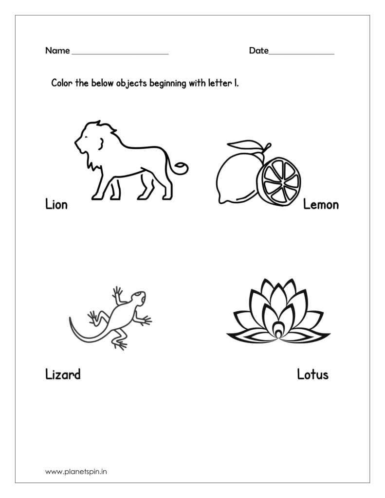 Color the objects beginning with letter L