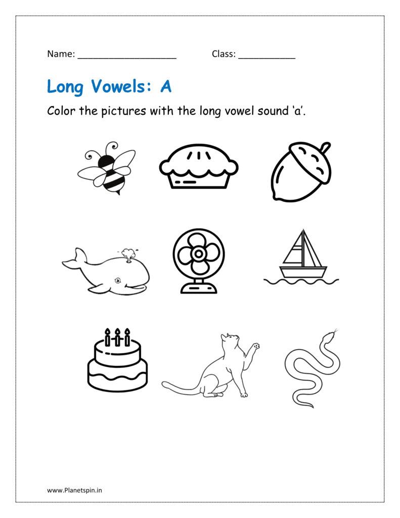 A long vowel sound: Color the picture with the long vowel sound 'a'.