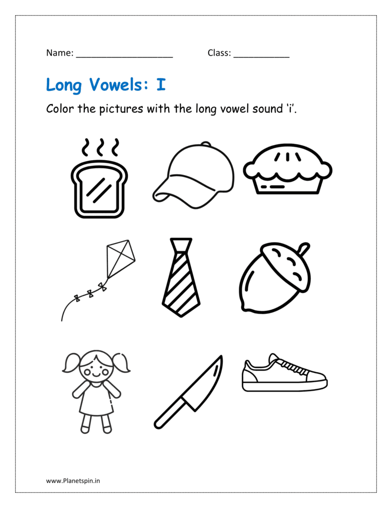 I long vowel sound: Color the picture with the long vowel 'i'.