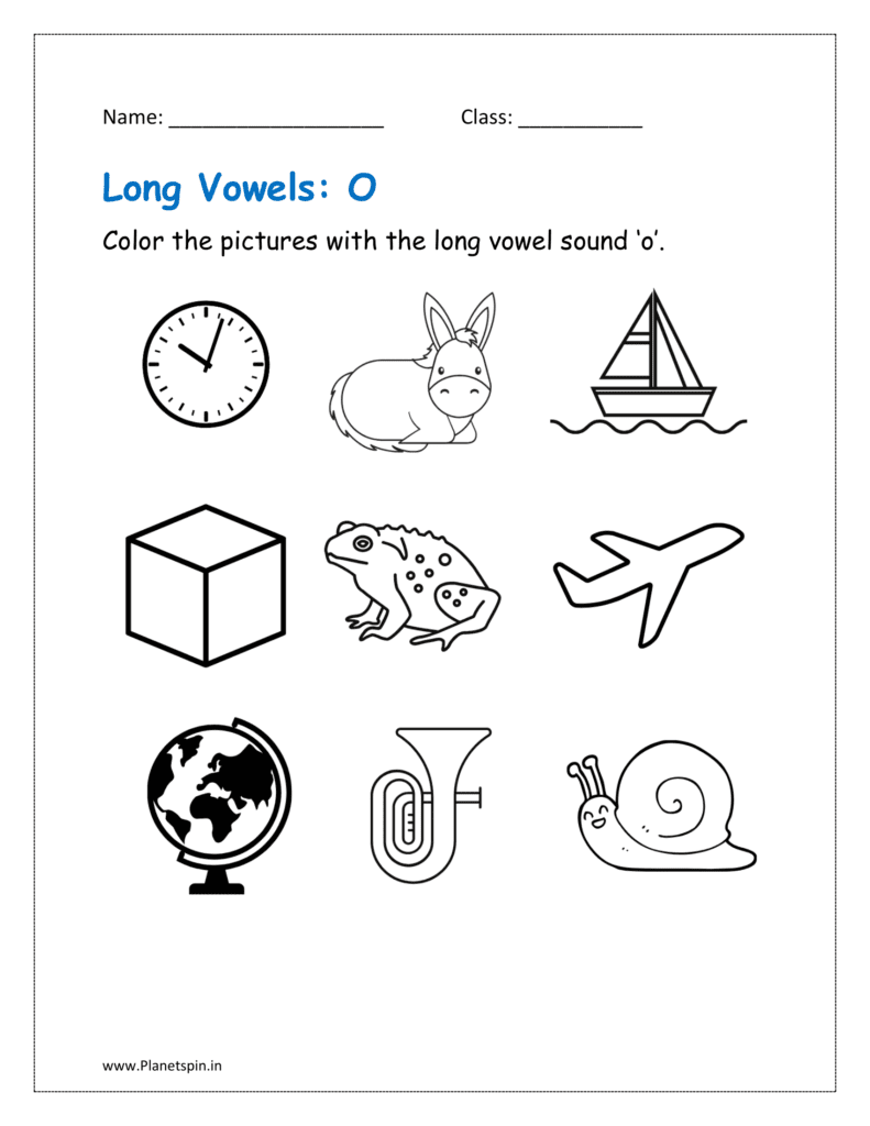 O long vowel sound: Color the picture with the vowel 'o'.