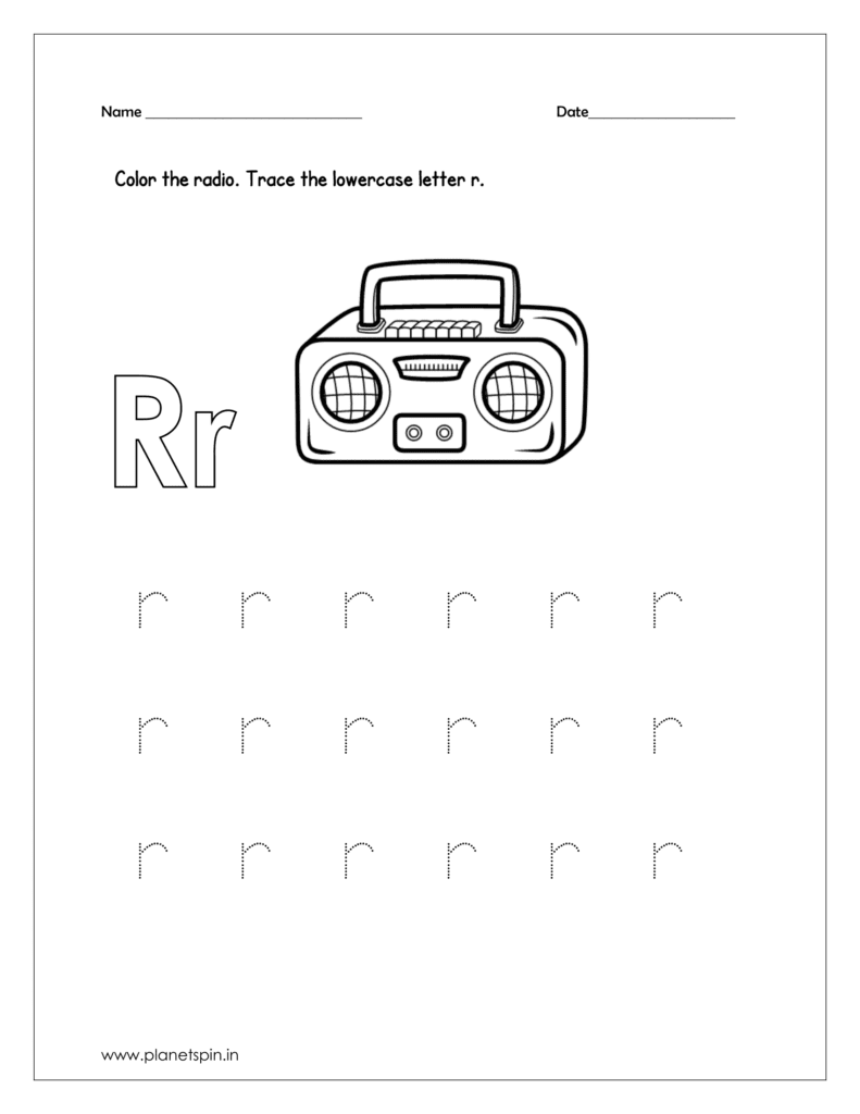 Color the radio  in the free printable letter r worksheet.