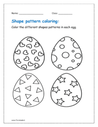 Color the different shapes patterns in each egg.