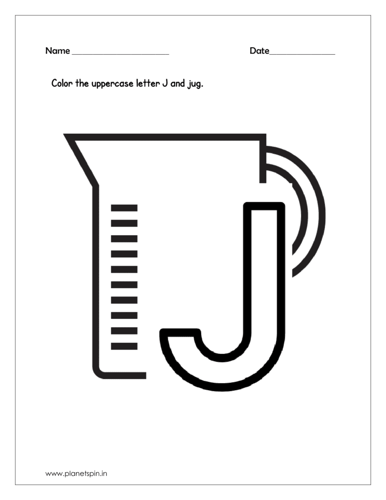 Color the uppercase letter J and color the Jug