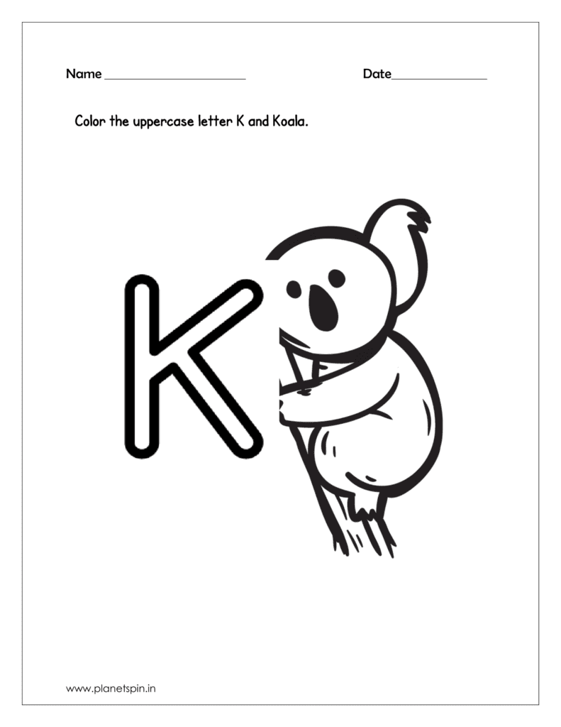 alphabet tracing worksheets for 
 capital letters K color the Koala