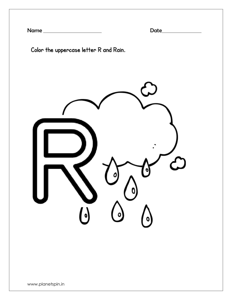 alphabet tracing worksheets for 
 capital letters R and color the rain