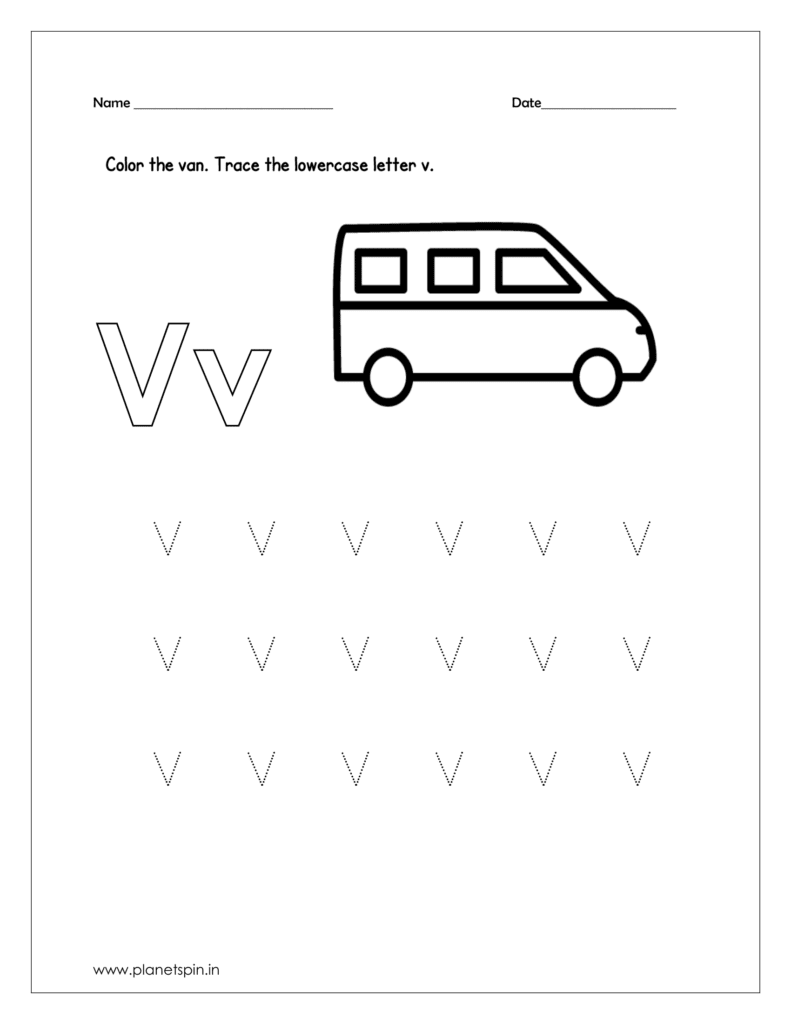 Letter v worksheet for tracing | Planetspin.in