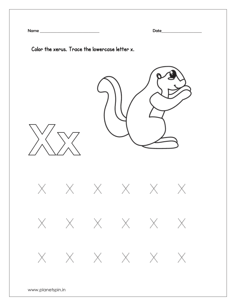 Download the x worksheet and Color the xerus 