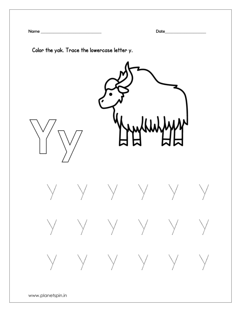 Color the yak and trace the lowercase y.