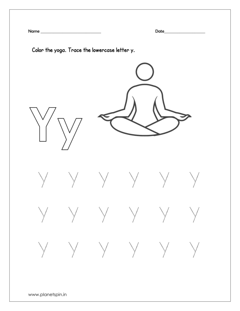 Color the yoga and trace the lowercase y