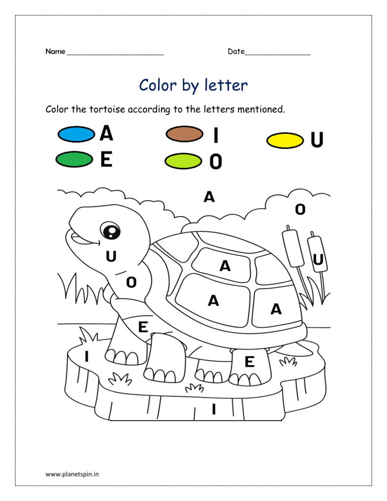 A to E: Coloring the tortoise according to the letter mentioned