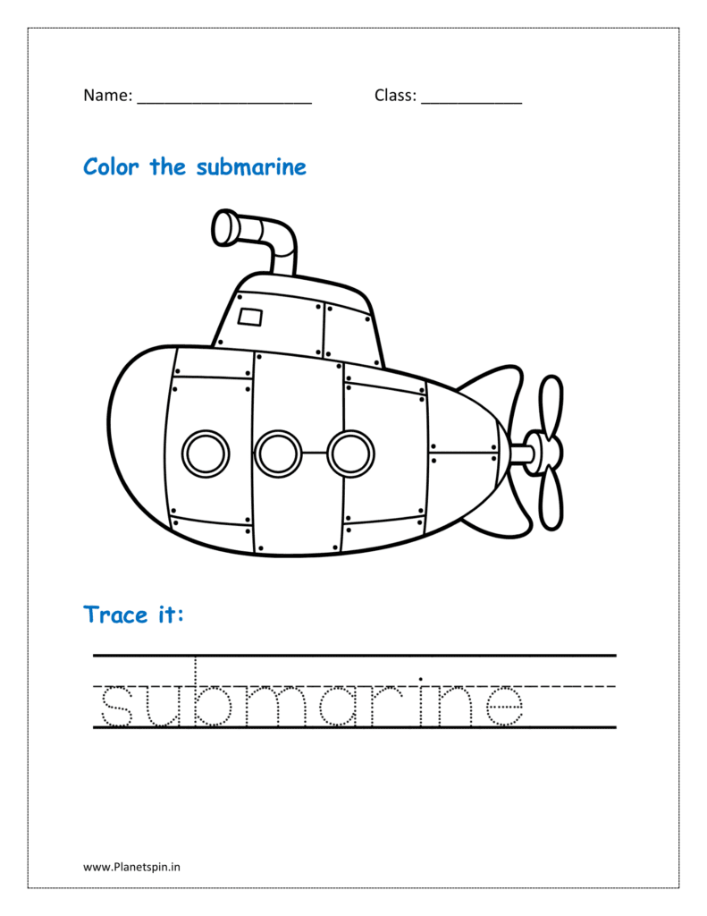 Submarine coloring pages: A watercraft that can operate underwater is called a submarine. It is made to move and function below the water's surface.