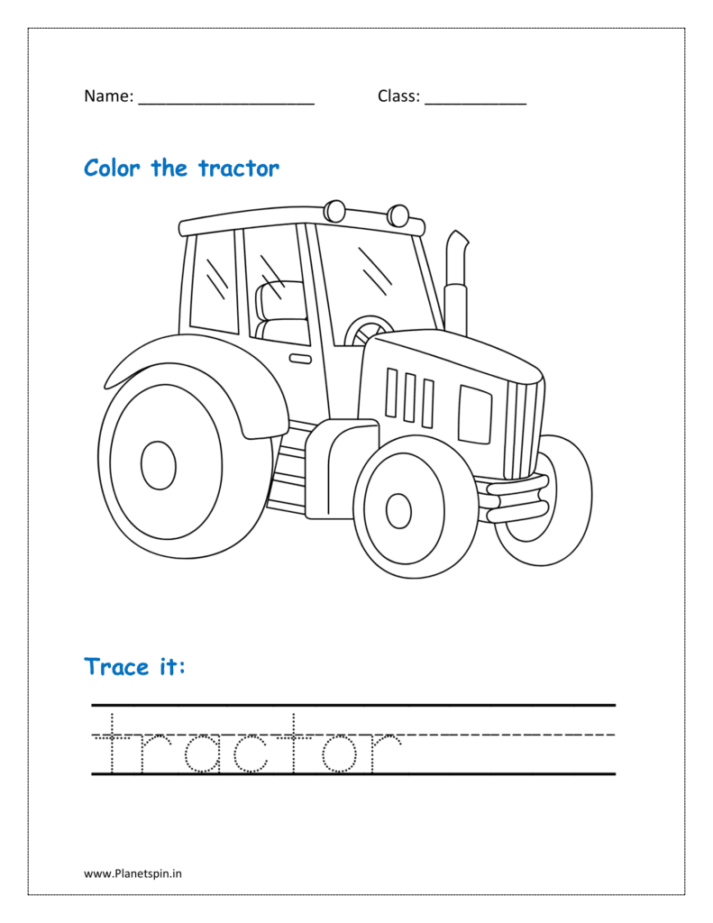 Tractor is a strong motor vehicle used for both industrial and agricultural applications. (coloring page vehicles)