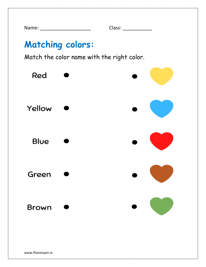 free printable kindergarten worksheets color words