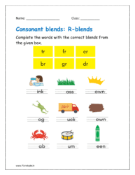 R-blends: Complete the words with the correct blends from the given box.