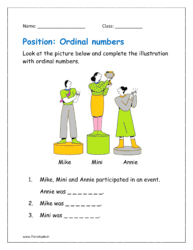 Look at the picture below and complete the illustration with ordinal numbers.